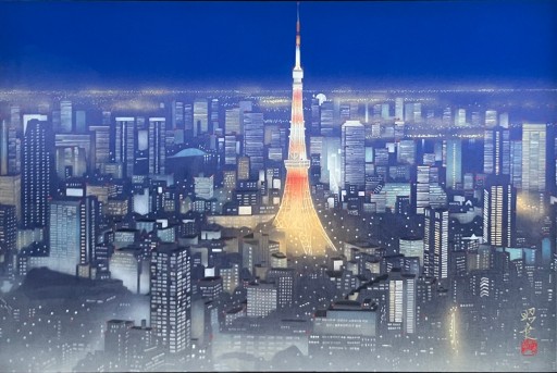 「摩天楼」、岩波 昭彦、風景画、厳選、希少画集・額装、新品額 、状態良好 岩波昭彦、【摩天楼】、希少な額装用画集より、状態良好、新品