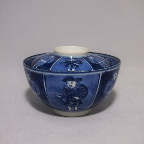 古伊万里　染付　珍品　無傷完品　人物　ラッタン人　南蛮人　渡来人　寿　吉祥文 古伊万里 染付 珍品 無傷完品 人物 ラッタン人 南蛮人 渡来人 寿